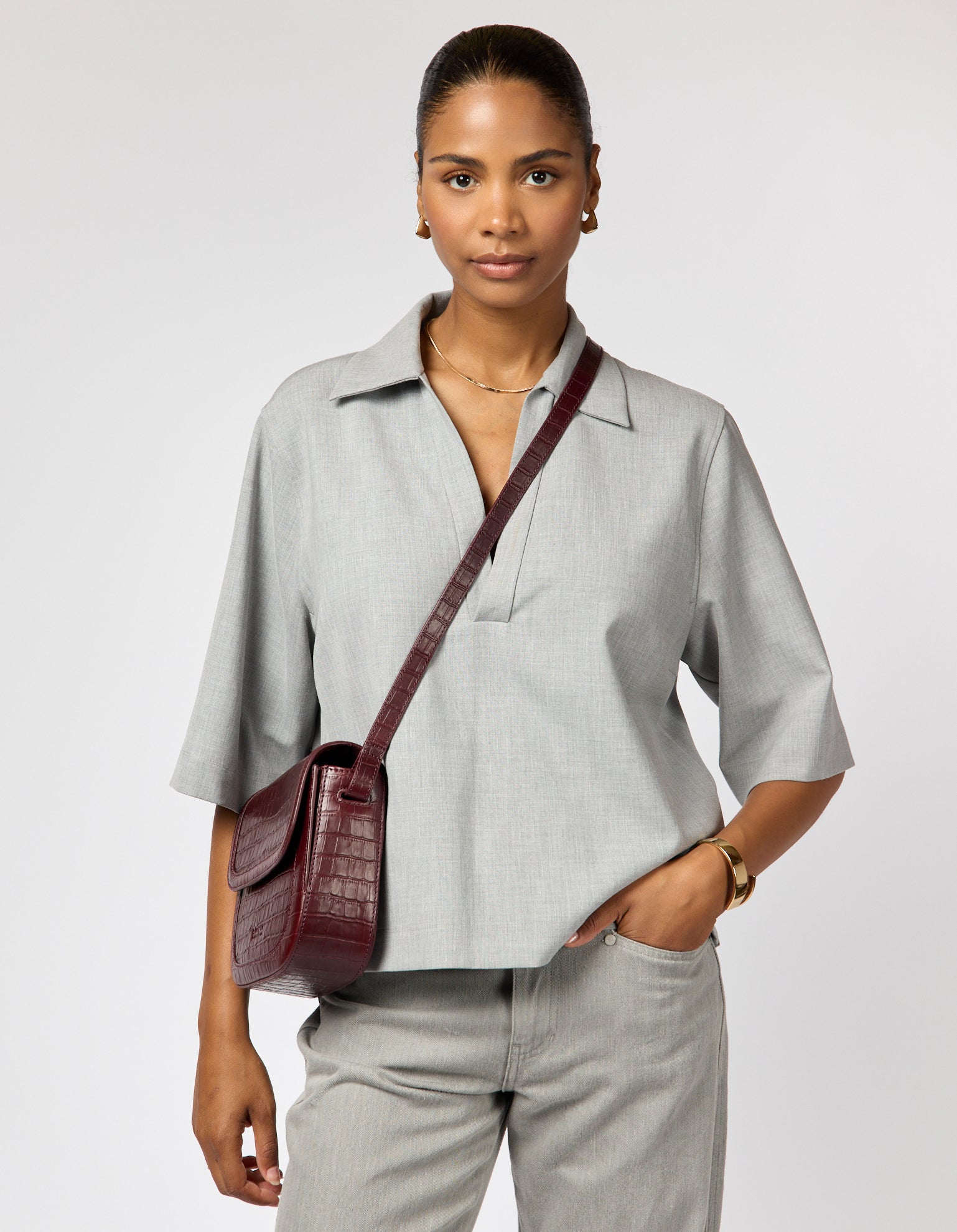 Nina - Dark Cherry Croco Print Leather