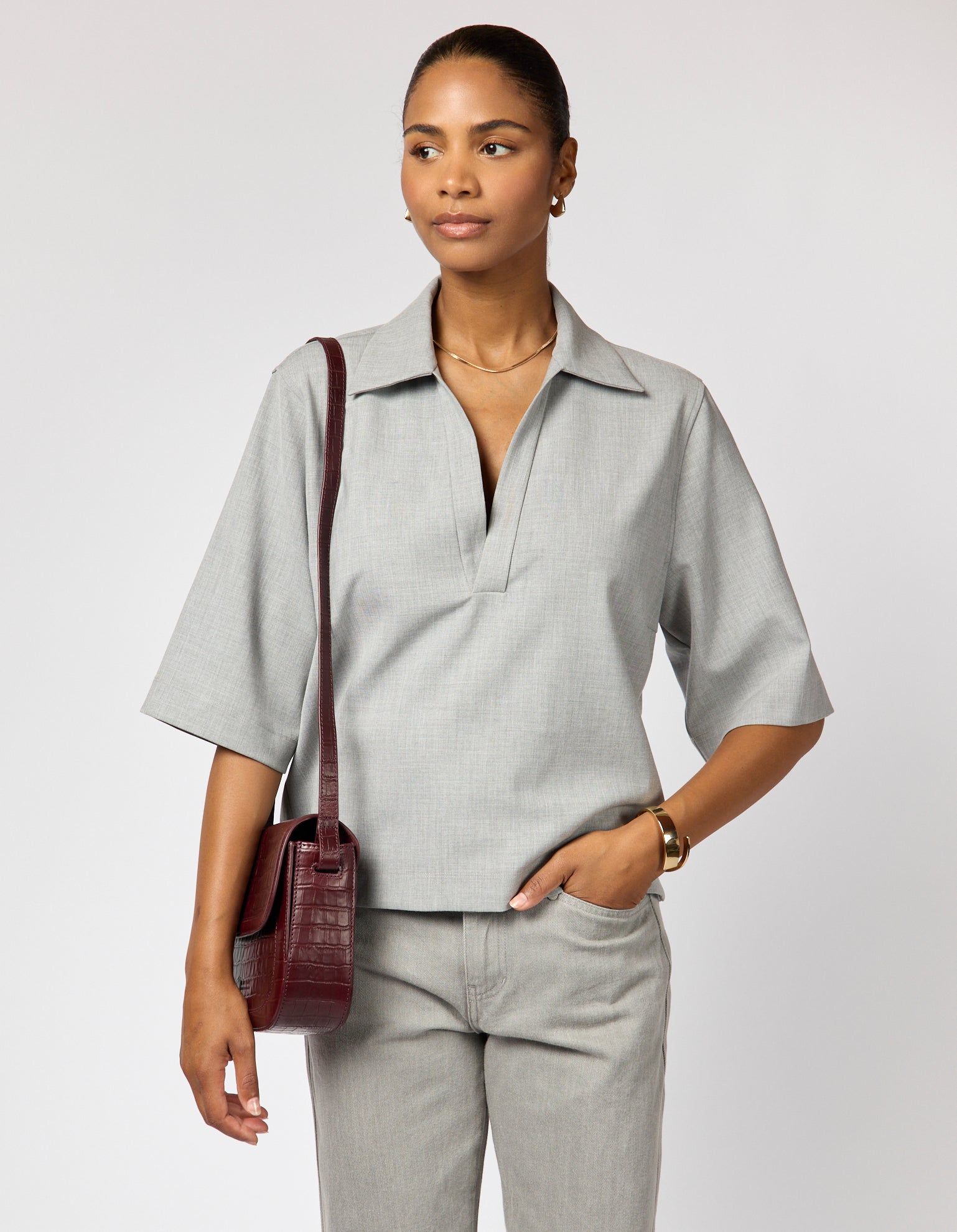 Nina - Dark Cherry Croco Print Leather