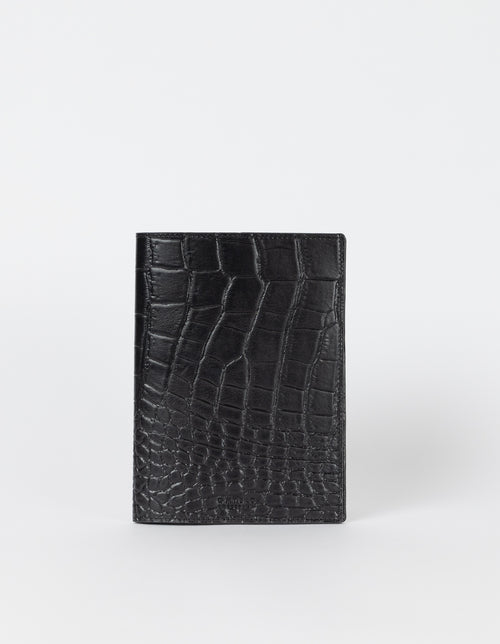 Notebook Black Croco Classic Leather. Medium sized notepad cover. Front product image.