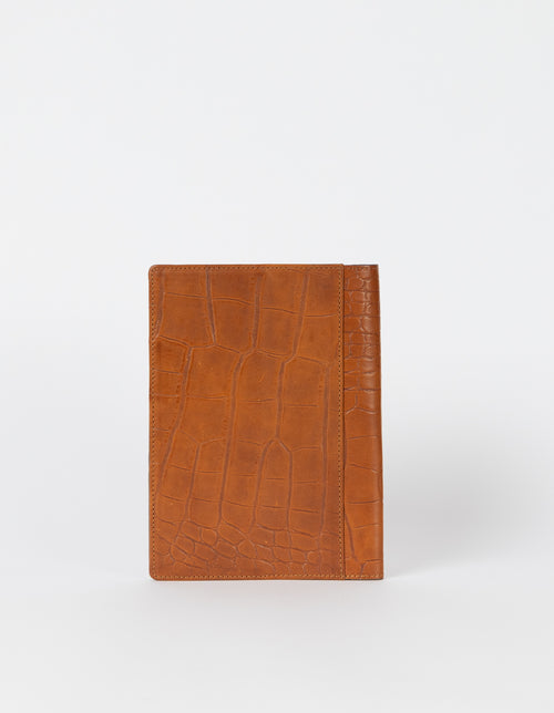 Notebook Cognac Classic Croco Leather. Medium sized notepad cover. Back product image.