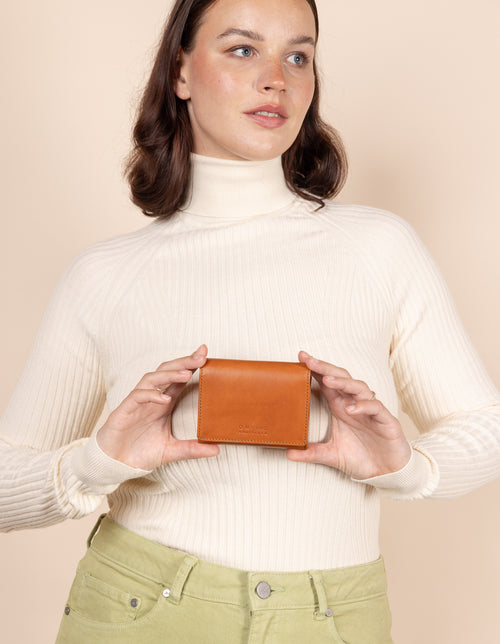 Cognac Ollie Leather Wallet - Model Image