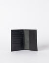 Passport Holder Black Classic Leather. Small rectangular passport holder for travelling. Inside product image.