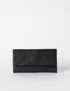 Pau Pouch Black Leather women’s purse. Rectangular shaped fold over wallet. Front model image