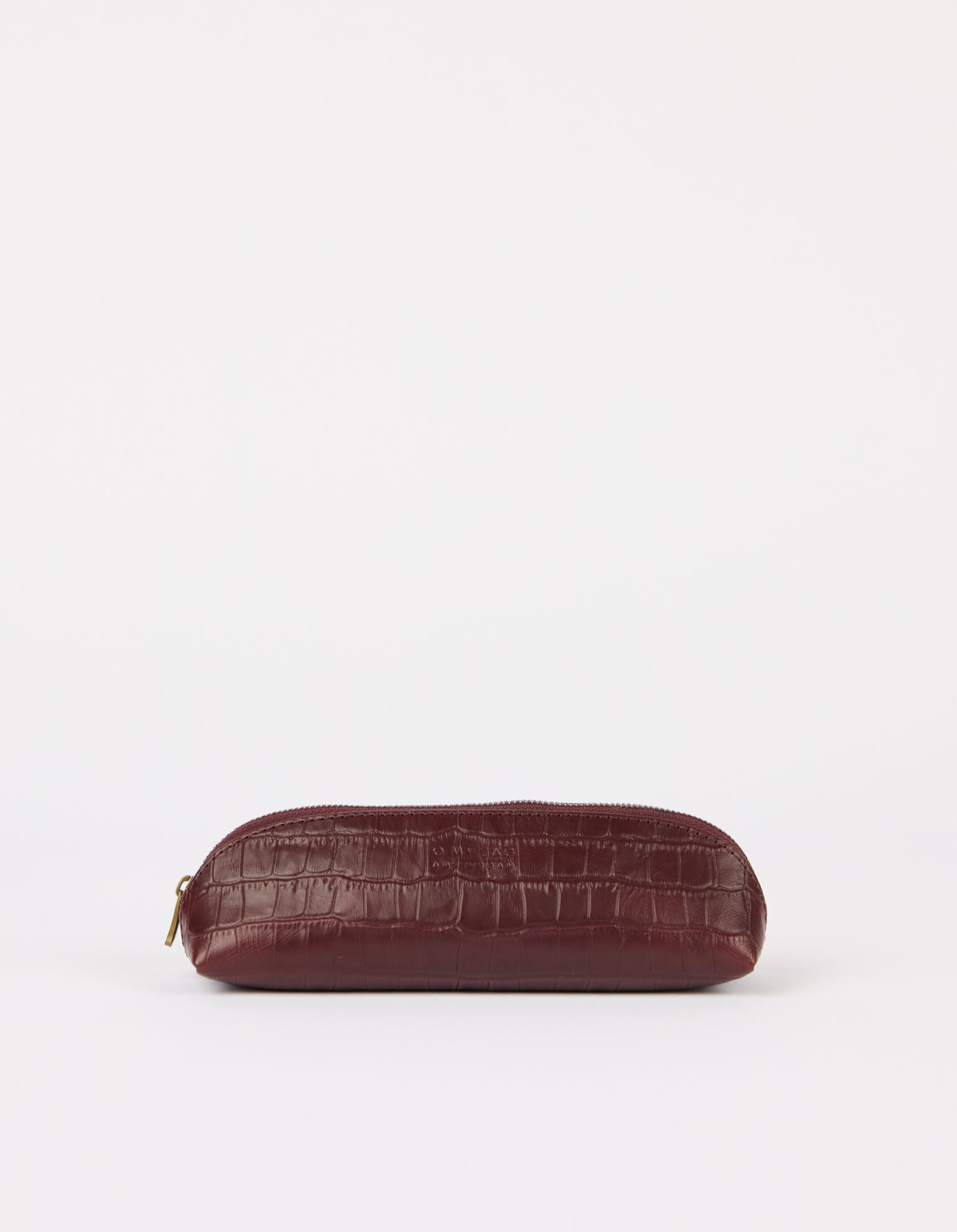 Pencil Case Small - Dark Cherry Croco Print Leather