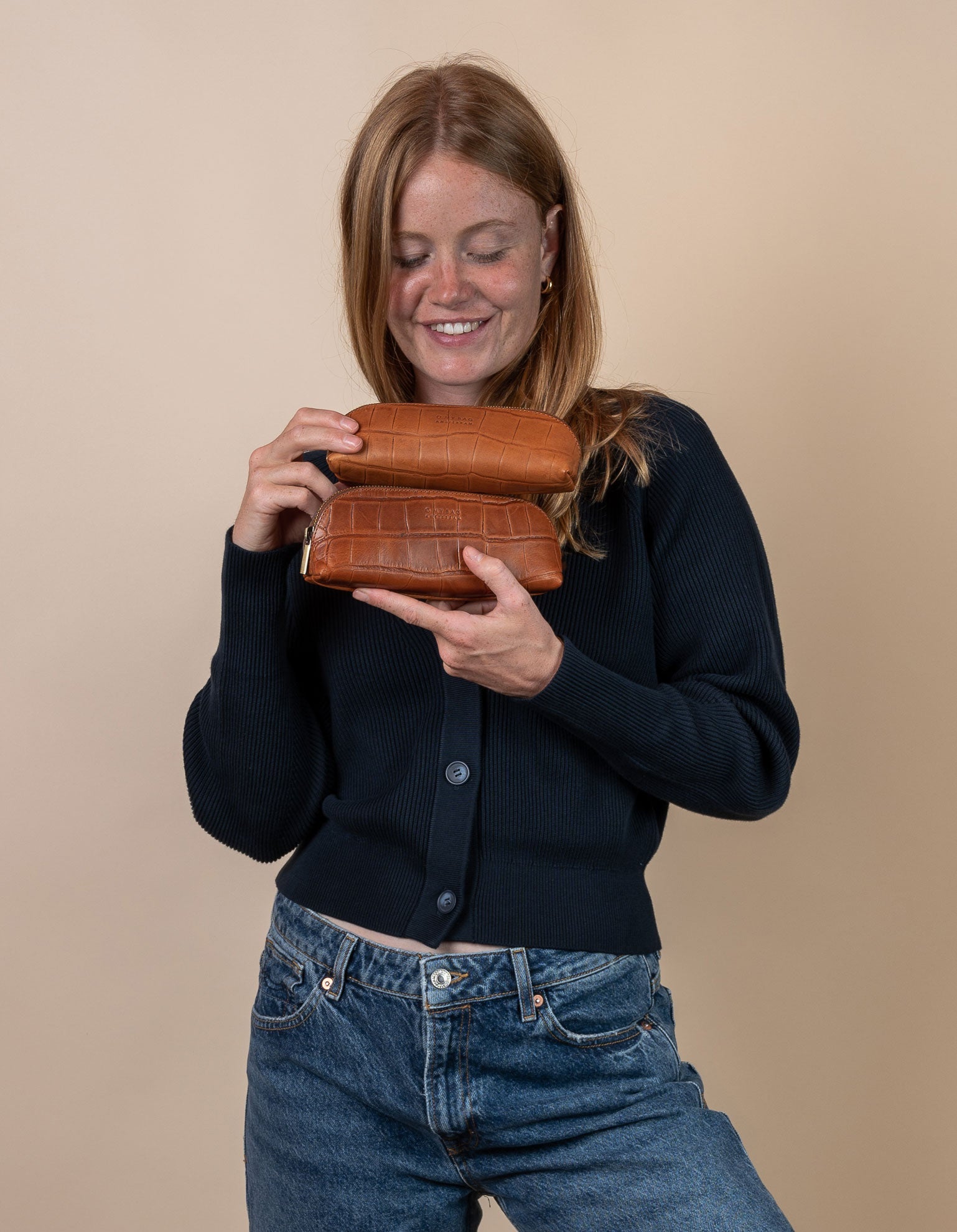 Pre-Loved - Pencil Case Small - Cognac Classic Croco