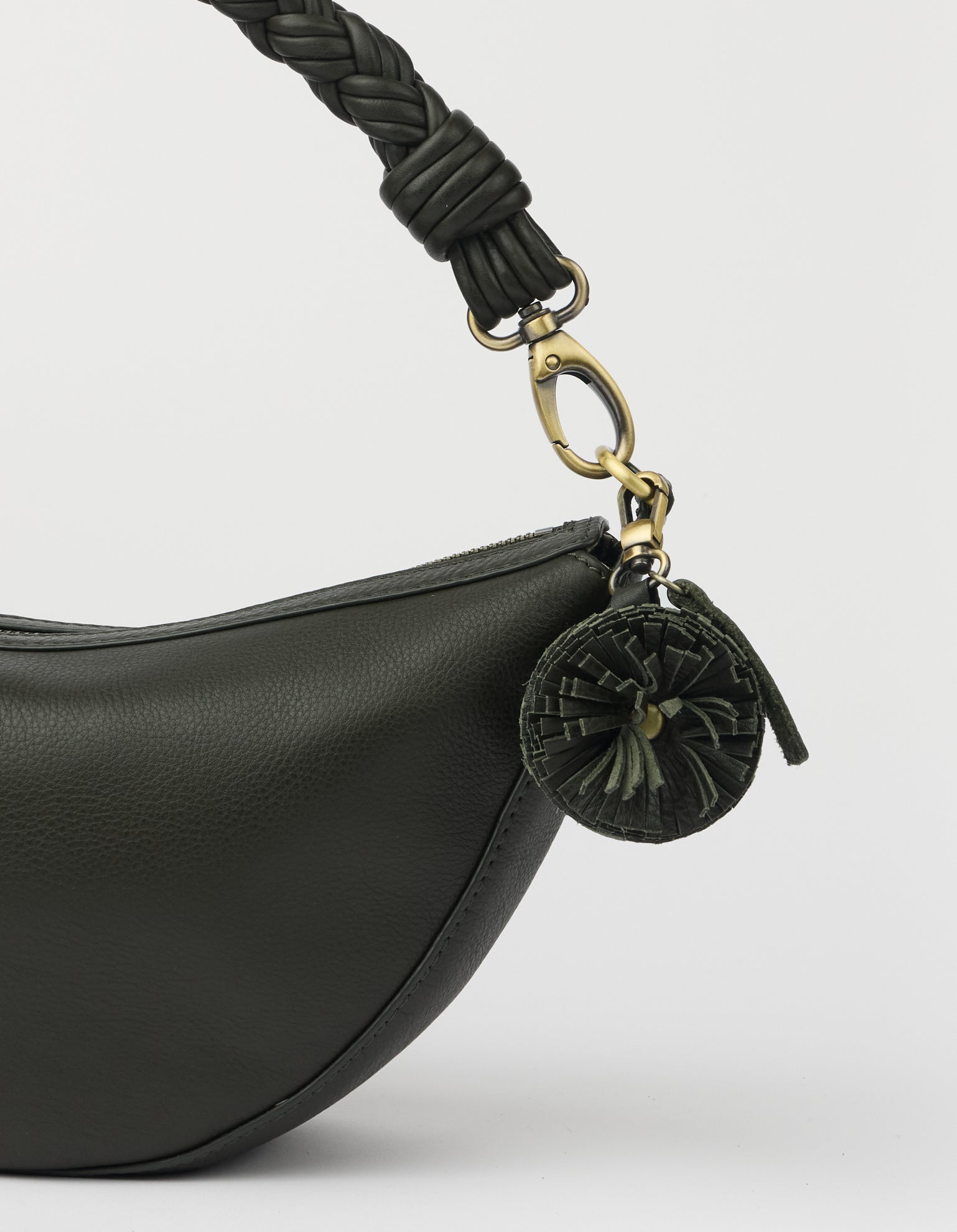 Bag Charm Pom Pom - Moss Soft Grain Leather