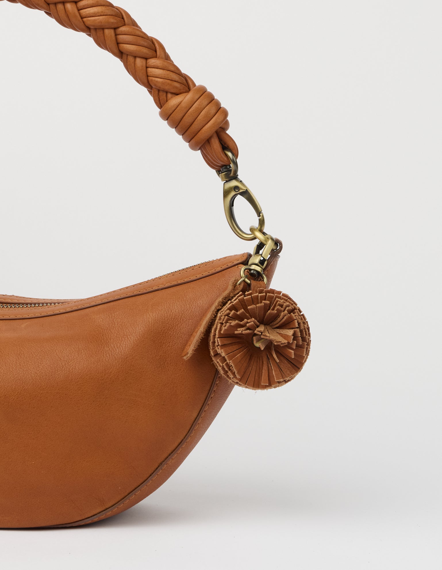 Bag Charm Pom Pom - Wild Oak Soft Grain Leather