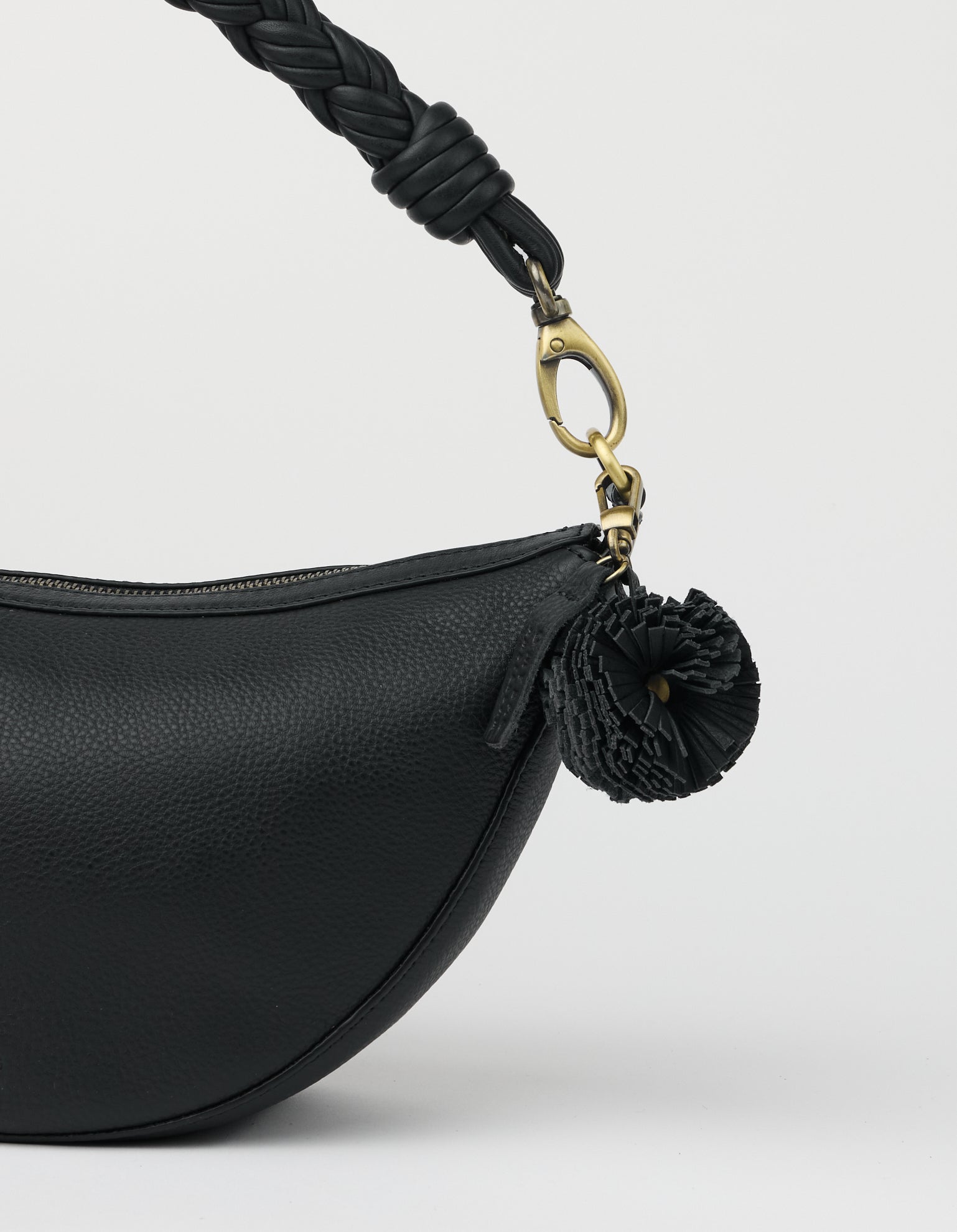 Bag Charm Pom Pom - Black Soft Grain Leather