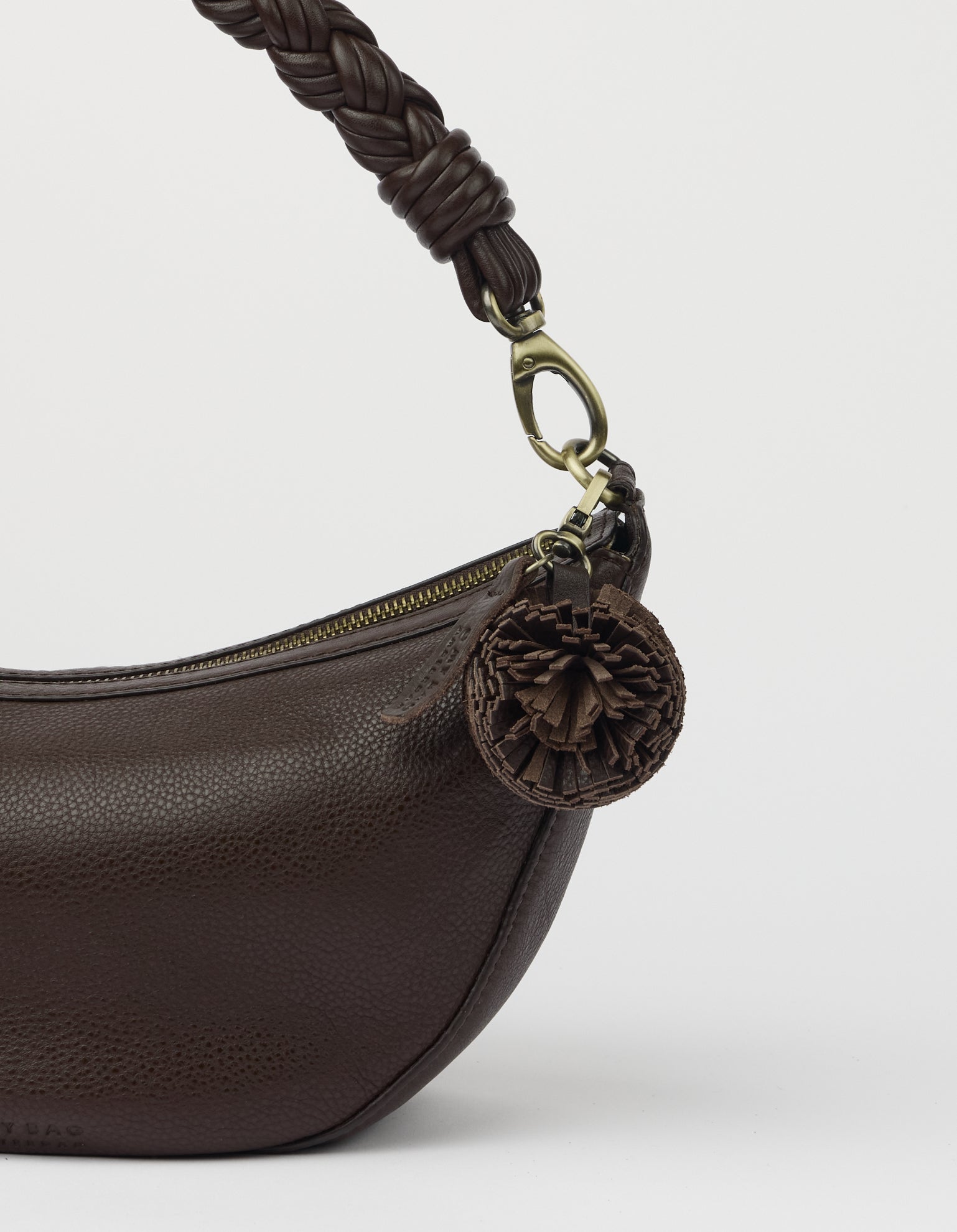 Bag Charm Pom Pom - Chocolate Soft Grain Leather