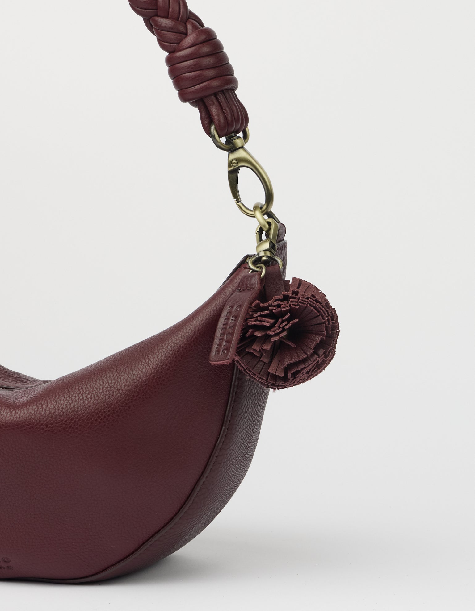 Bag Charm Pom Pom - Dark Cherry Soft Grain Leather
