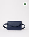 Navy vegan leather belt bag on a white background - ecom product image with strap