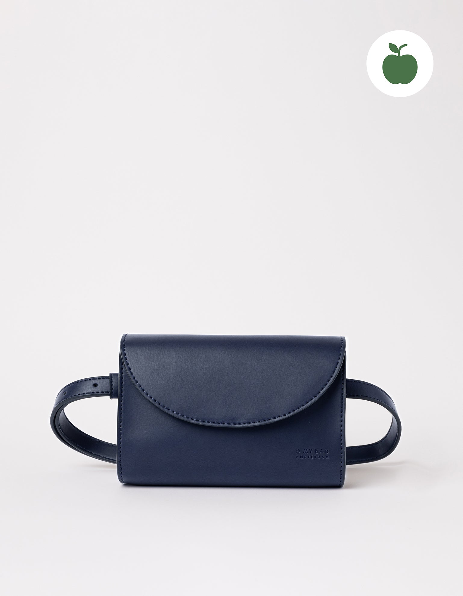 Navy vegan leather belt bag on a white background - ecom product image with strap