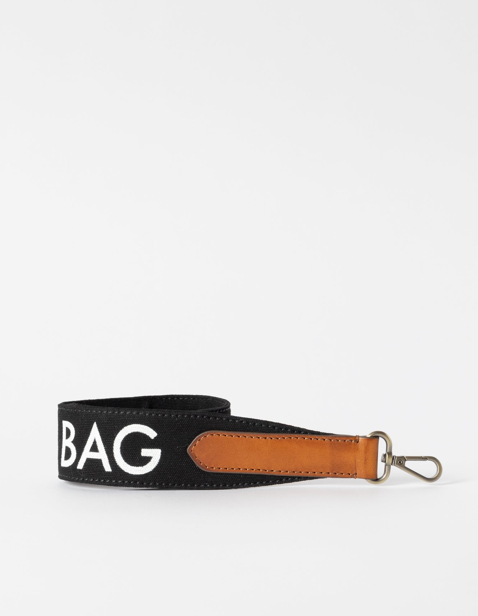 BAG STRAP ロゴ Shoulder Canvas Logo Strap - Black & Cognac Classic Leather