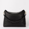 Front product image of Sienna black soft grain leather crossbody work bag with braided shoulder strap