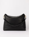 Front product image of Sienna black soft grain leather crossbody work bag with braided shoulder strap