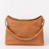 Front product image of Sienna wild oak soft grain leather crossbody work bag with braided shoulder strap