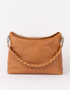 Front product image of Sienna wild oak soft grain leather crossbody work bag with braided shoulder strap