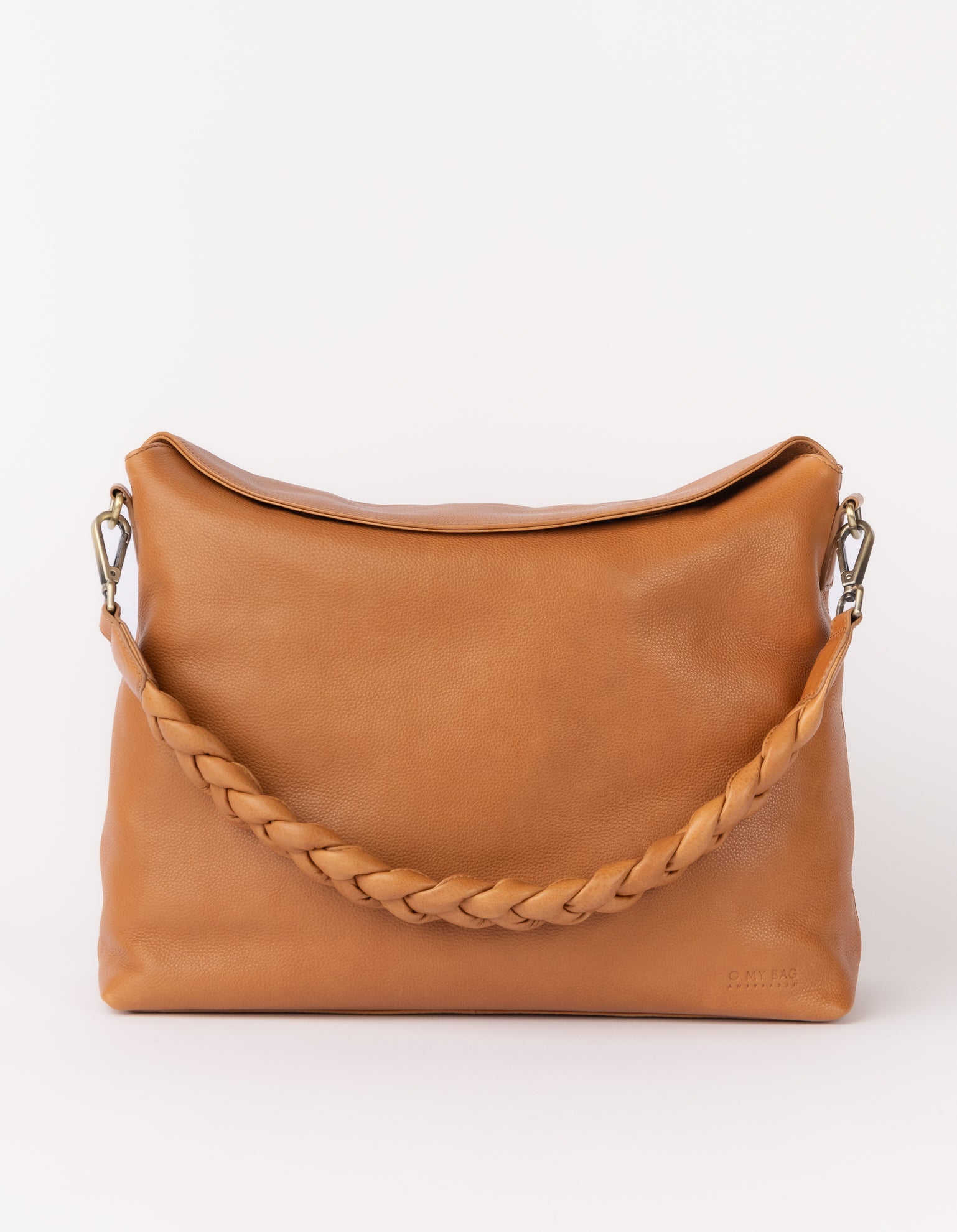 Front product image of Sienna wild oak soft grain leather crossbody work bag with braided shoulder strap