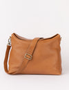 Front product image of Sienna wild oak soft grain leather crossbody work bag with adjustable leather strap