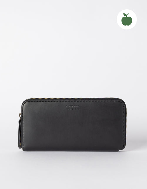 Sonny Wallet Zip Around Black Vegan Apple Leather. Front product image