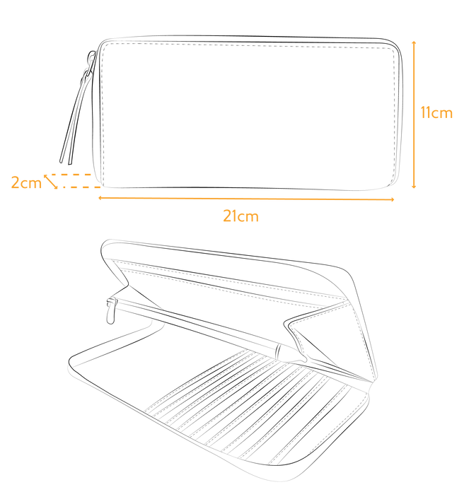 Specifications image with dimensions of Sonny Wallet
