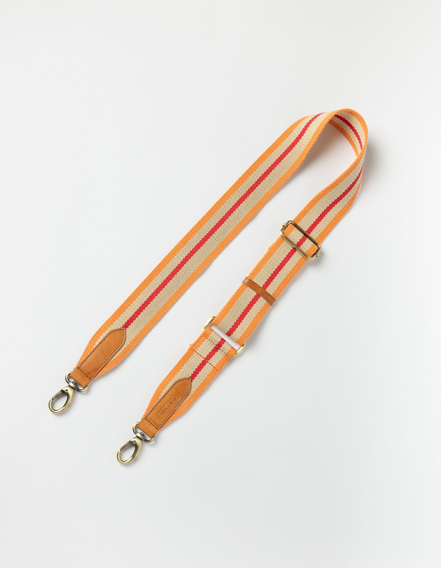 Striped Webbing Strap Orange, Red Cognac Classic Leather