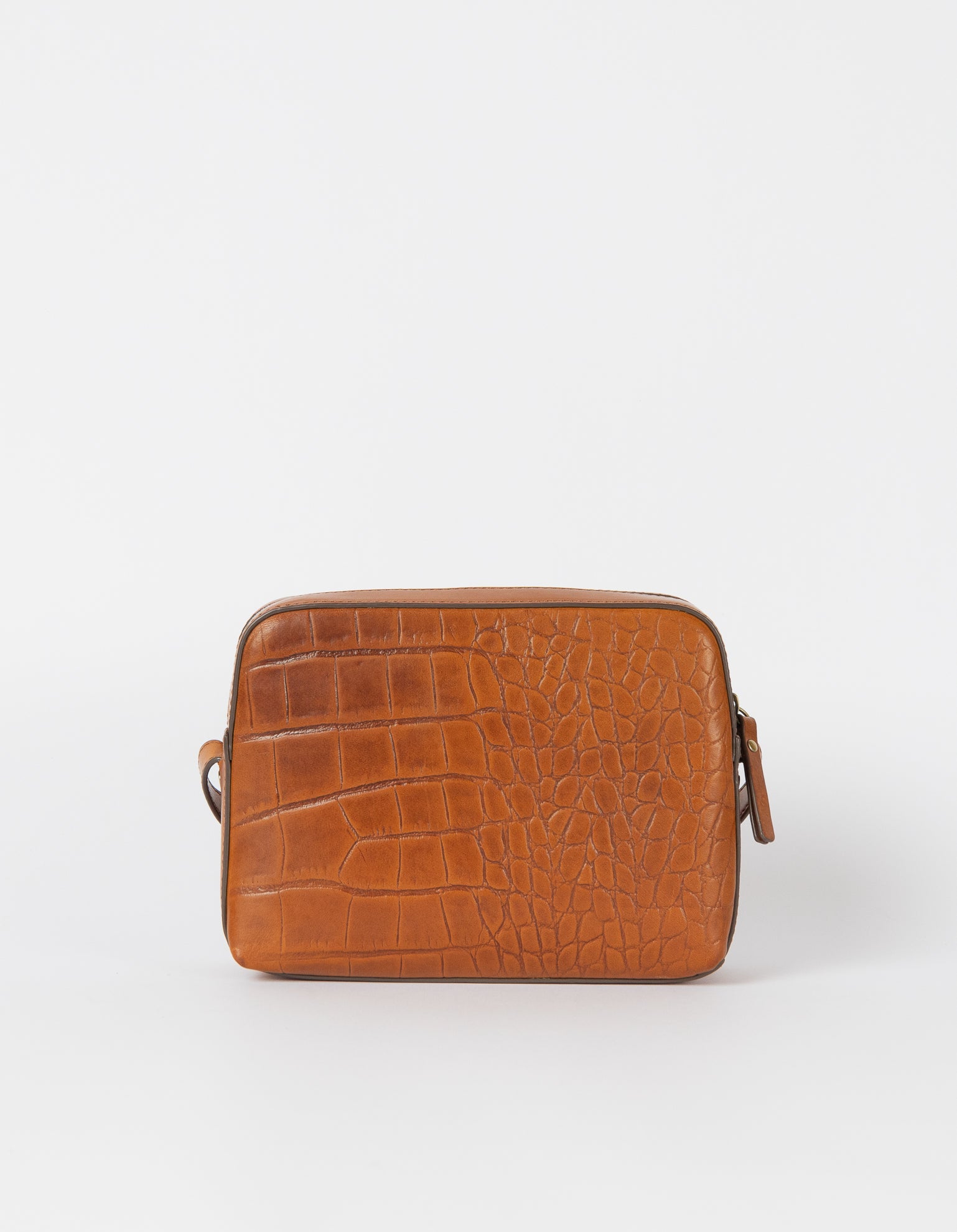Sue Cognac Classic Croco Leather Handbag back image.