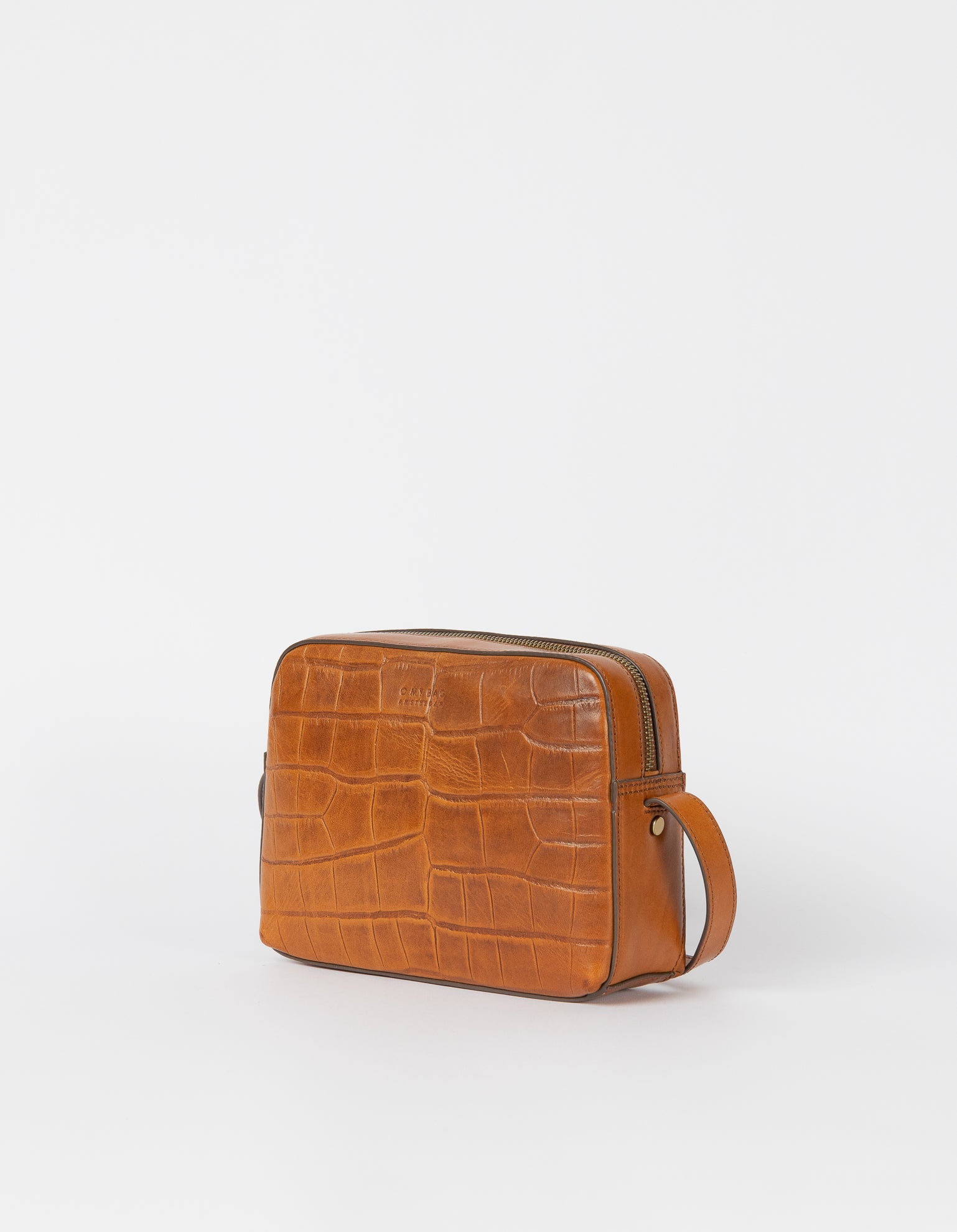 Sue Cognac Classic Croco Leather Handbag side.