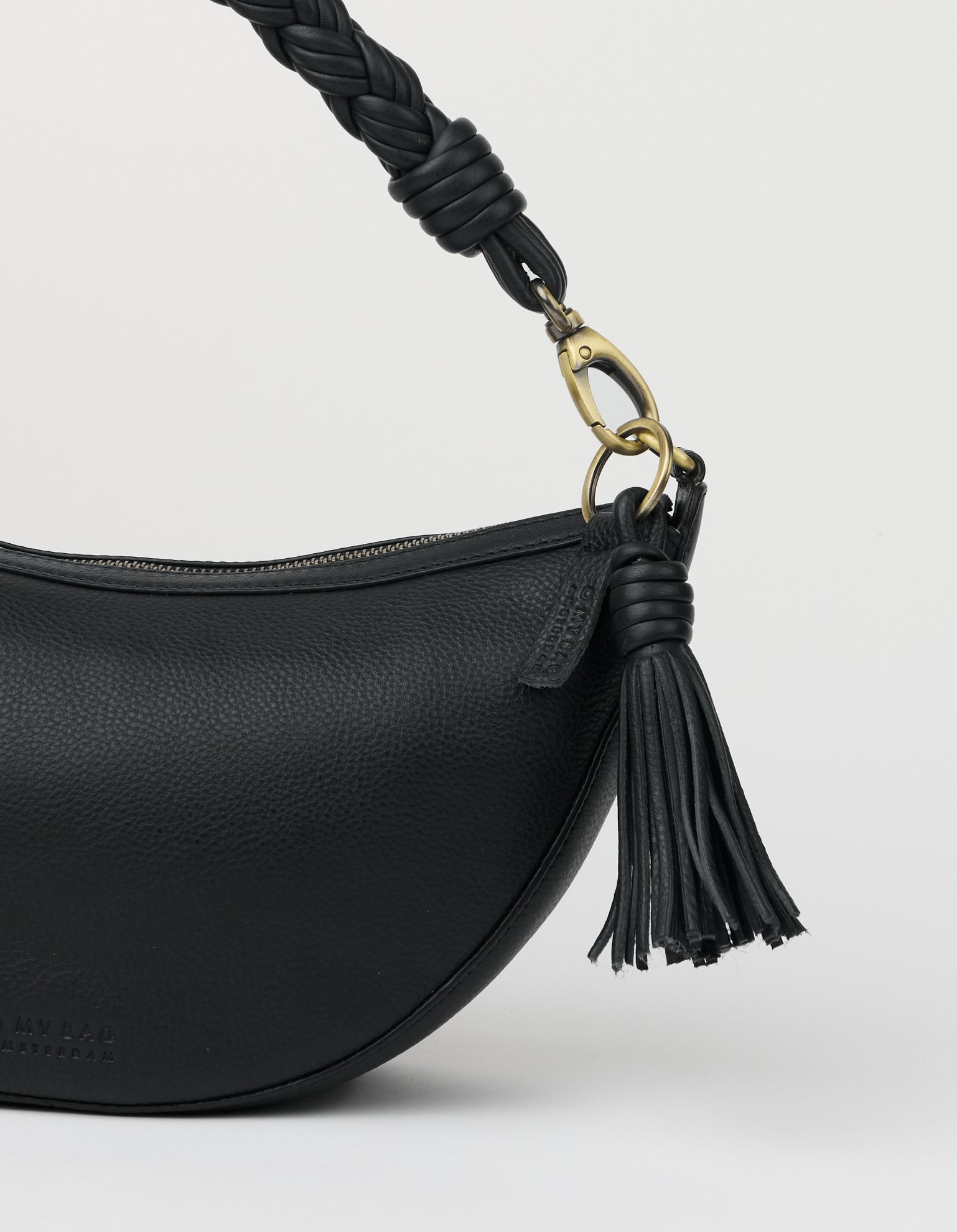 Bag Charm Tassle - Black Soft Grain Leather