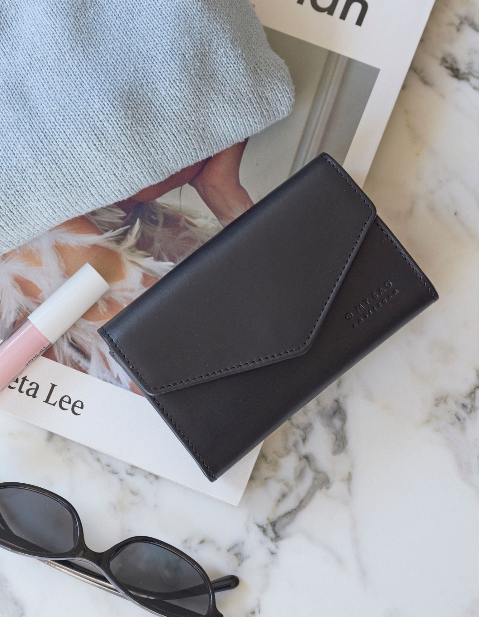 Jo's Purse - Black Classic Leather. Lifestyle product image.