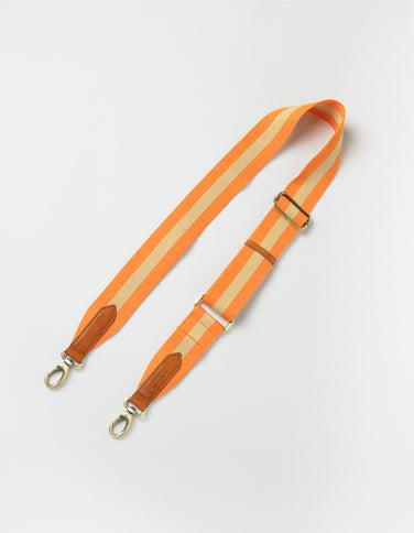 Striped Webbing Strap - Orange & Cognac Classic Leather