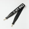 Black canvas cotton handbag strap with black leather details and logo print. product image