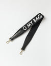 Black canvas cotton handbag strap with black leather details and logo print. product image
