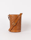 Zola woven leather bucket bag - front product image with strap