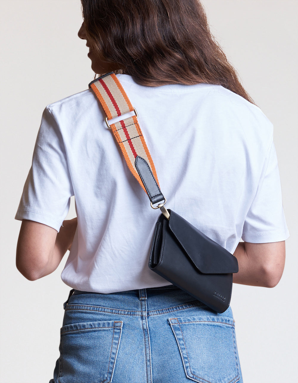 Webbing Strap Orange & Red with Black Classic Leather Model Image