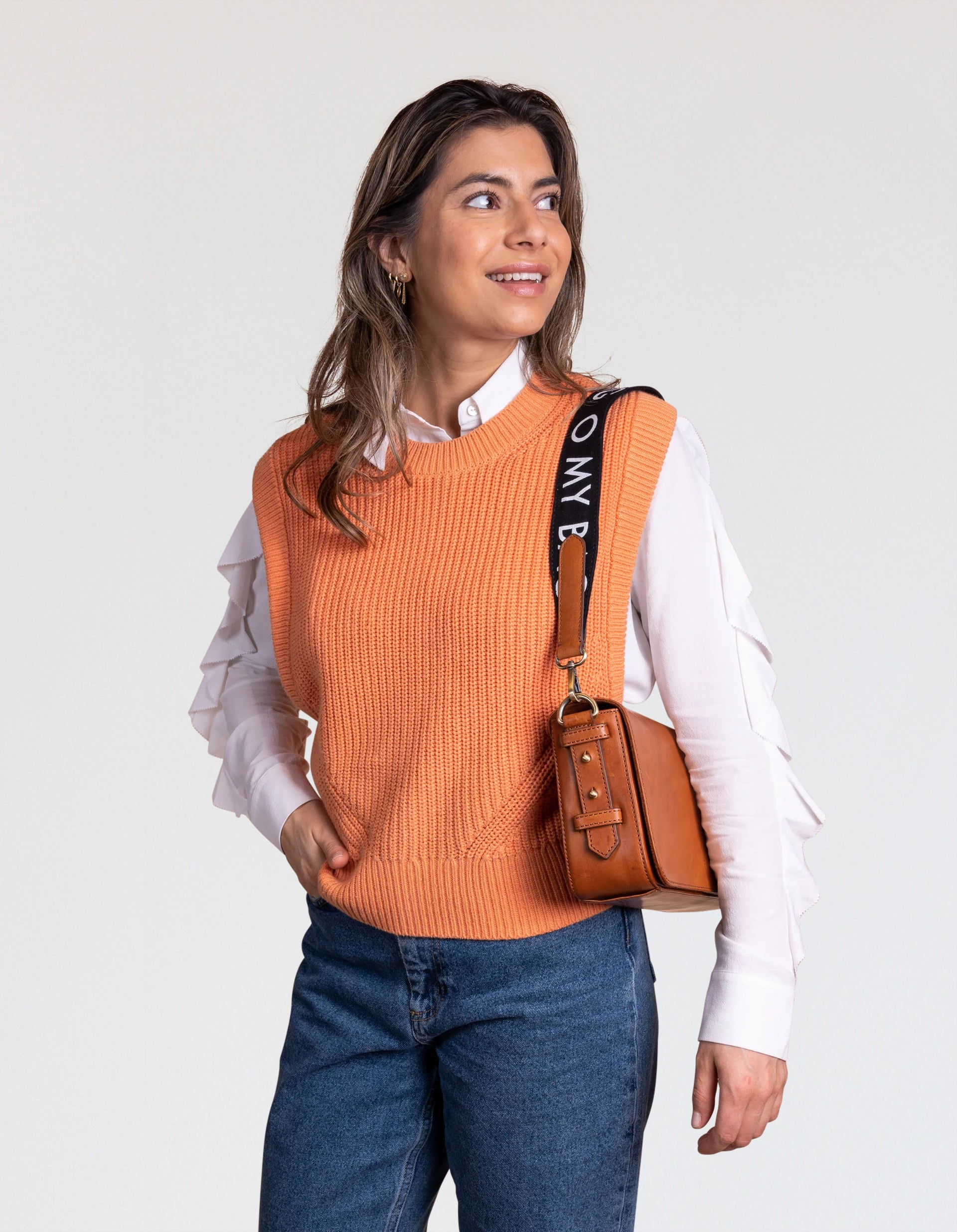 gina baguette and o my bag canvas Logo Strap, Black & Cognac