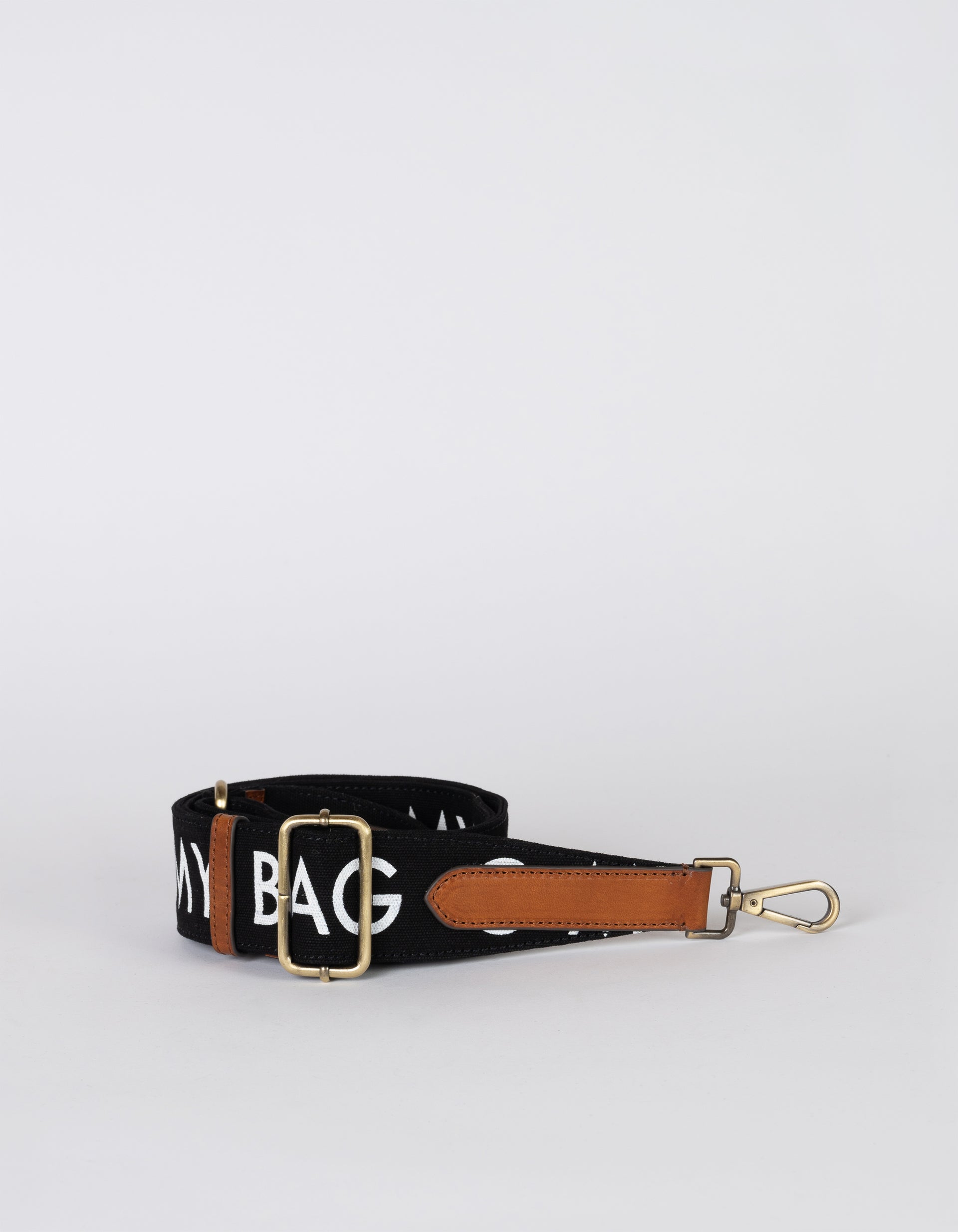 Canvas logo strap black with cognac classic leather - rolled