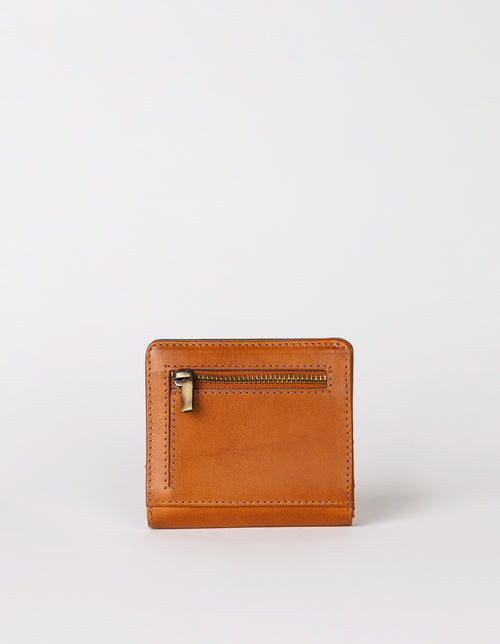 Alex's Fold-over Wallet Classic Leather cognac colour. Medium size, square shaped wallet, back image