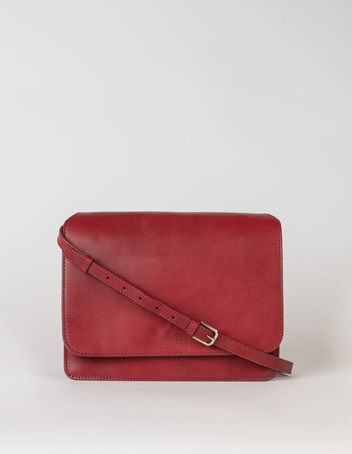 Audrey ruby classic leather bag with adjustable leather strap - front product image