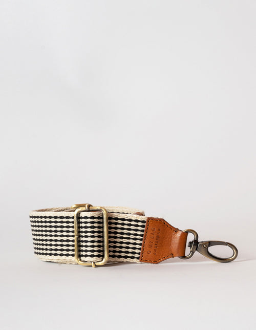 Bum Bag Checkered Webbing Strap. Cognac Stromboli Leather. First product image.