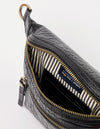 Black Croco Leather womens fanny pack. Square shape with an adjustable strap. Inside product image