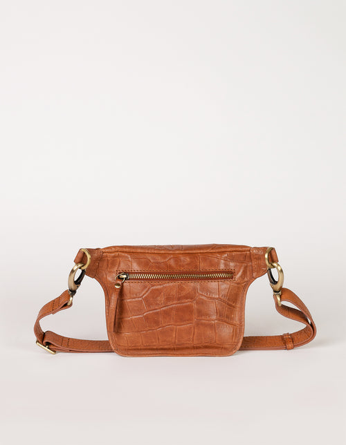 Wild Oak Croco Leather womens fanny pack. Square shape with an adjustable strap. Back product image.