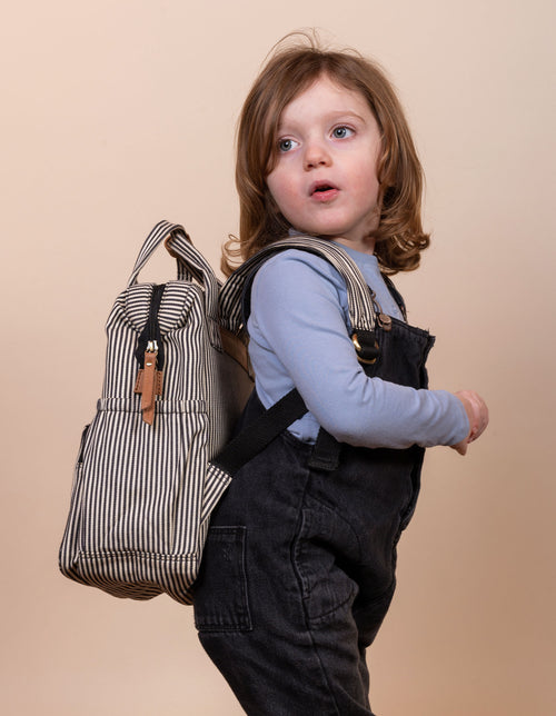 Billie Junior Backpack - Signature Lining & Camel Leather - Model product image - side view