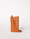 Charlie phone bag - cognac classic leather - product image with adjustable leather strap