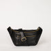 Drew Bum Bag in black soft grain leather with adjustable leather strap. Front product image.