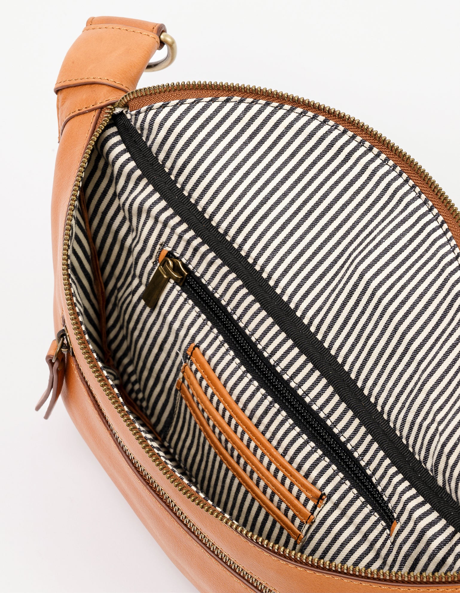 Drew Bum Bag in Wild Oak soft grain leather without strap. Inside product image.