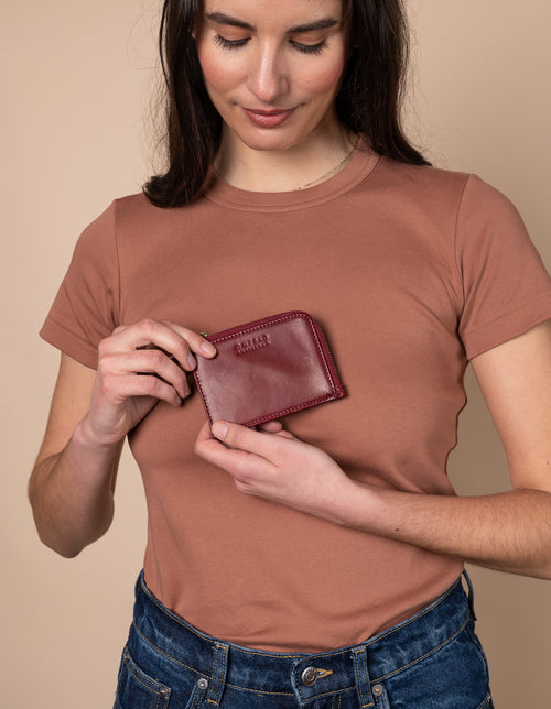 Coin Purse - ruby classic leather model shot