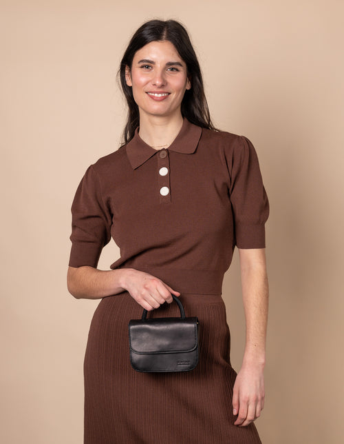 Nano Bag Black Classic Leather. Model Image