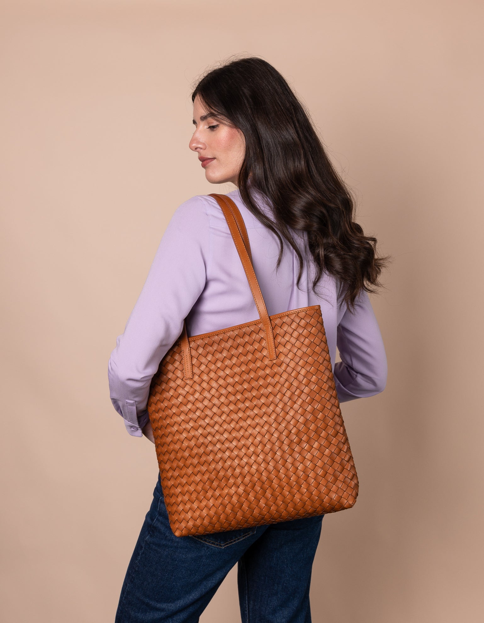 Georgia Cognac Woven Classic Leather