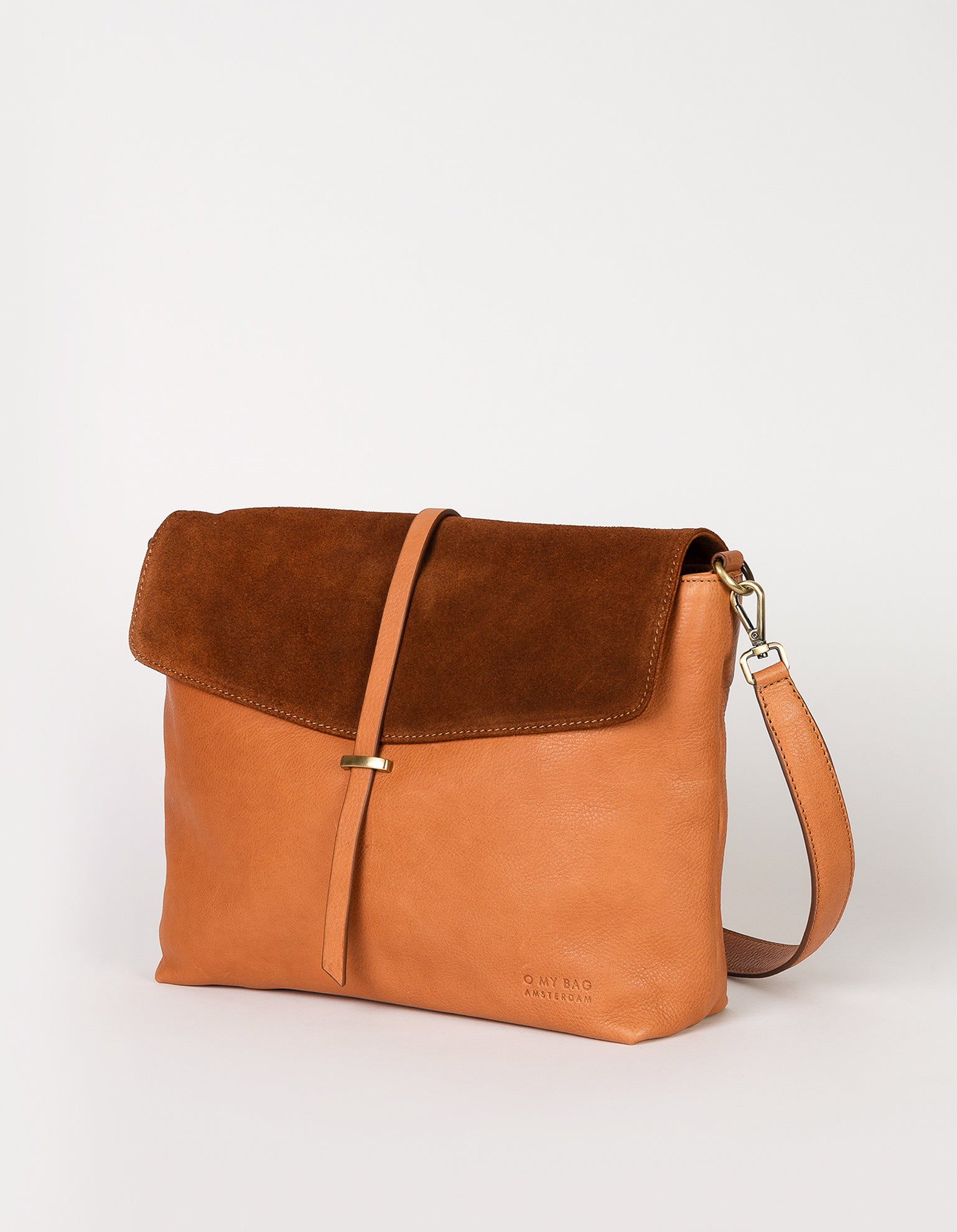 Wild Oak Soft Grain & Suede leather womens handbag. Square shape with an adjustable strap. Side product image.